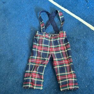 EUC Janie and Jack holiday plaid pants with suspenders